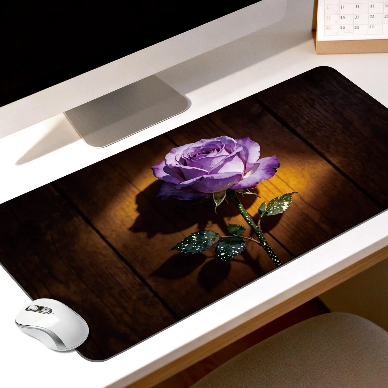 Premium Purple Rose & Wooden Background Illustration Sublimation Mouse Pad, High-Quality 40x80cm Non-Slip Durable Pad for Office Work & Gaming Comfort, Sublimation Mouse Pads
