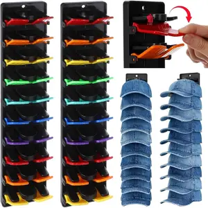 Hat Organizer for Baseball Caps 2 Packs with Built Spring Clips - Wall Mount Closet Hat Rack Holder, Holds 20 Caps, Quick Insert for Door/Closet Display Hats Racks Hanger ( Adhesive & Screws)