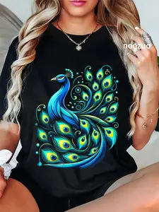 100% Cotton Beautiful Blue Peacock Teal Feathers Bird T-Shirt