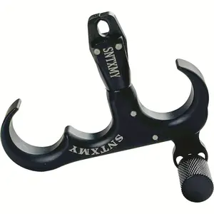 SNTXMY 360-Degree Rotatable Thumb Release for Compound Bow Black Three-Finger Aluminium Archery Release Aid
