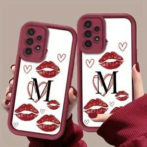 Heart-Shaped Lips with The Letter M Stylish And Personalized Phone Case for Galaxy A Series Models Including S26,S26PLUS,S26ULTRA,S25,S25PLUS,S25ULTRA,S24,S24FE,S24PLUS,S24ULTRA,A54,A53,A52,A36,A35,A34,A33,A17,A16,A15,NOTE20,NOTE20ULTRA,S23,S23PLUS,S23ULT