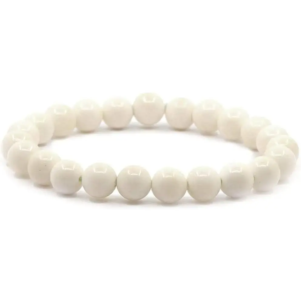 Angelstones Natural Buffalo Bone Gemstone 8mm Round Beads Stretch Bracelet 7 Inch Unisex