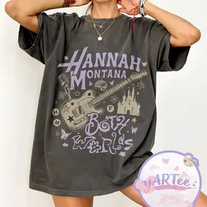 Aesthetic Hannah Montana Merch, Retro Guitar and Disco Ball Shirt, Vintage Y2K Nostalgia Fan Gift Shirt, Purple Star Pop Star Tee, Trending 26