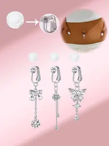 Non-Piercing Cz Embellishment Fake Belly Rings with Butterfly Clip On, Elegant Party Accessory with Silicone Padding, Fake Belly Piercing, Belly Button Jewelry, Body Jewelry