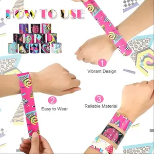 60 Pcs 80s 90s Party Slap Bracelets, Retro Theme Wristbands for Adults, Throwback Party Favors & Decorations, Snap Band Accessories