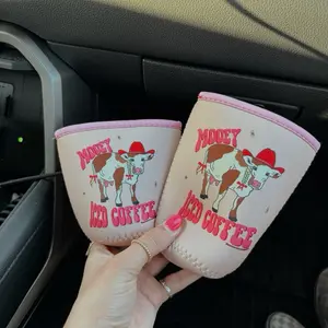 Mooey Iced Coffee Coozie - Cute Cow Design, Perfect for On-the-Go Drinks, Soft and Durable, Ideal for Coffee Lovers