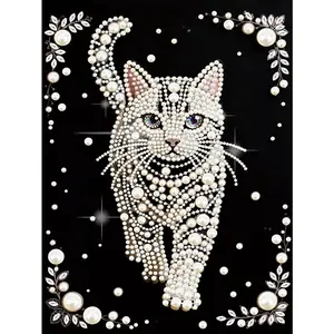 Pearl Cat Pattern Diamond Painting Kit (adult Version), Colorful Round Half Pearl Rhinestones, Handmade Canvas Art, Home Wall Decor, Artwork