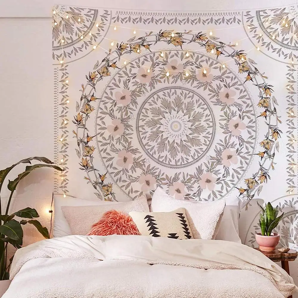 Art Boho Style Tapestry with Hooks, 1 Count Home Decor Tapestry, Round Graphic Creative Design Tapestry, Decorative Wall Art, Summer Room Decor