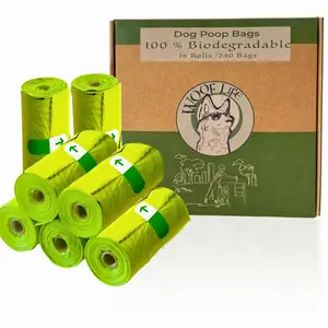 Dog Poop Bags Rolls, Biodegradable, 240 Bags, 16 Rolls, Easy to Open, Leak proof, Thick and durable, Green