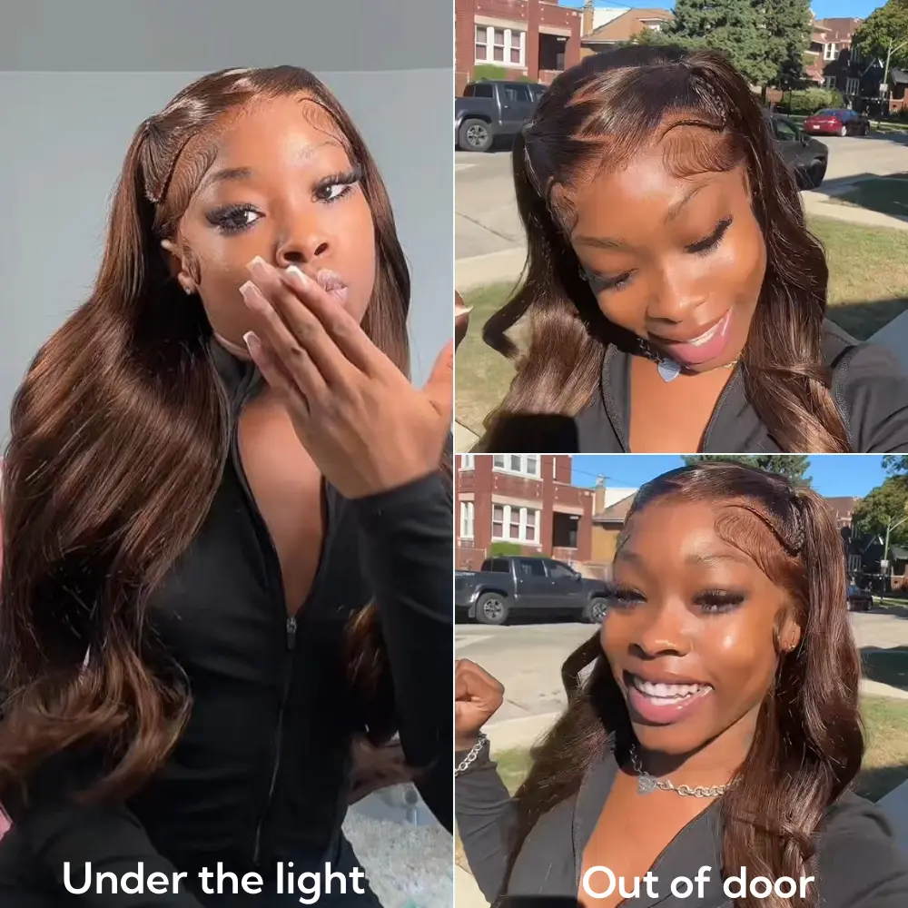 [Seller Video Only]Asteria Hair Glueless Wig Chocolate Brown Straight 13x4 Pre Cut Lace Frontal Wig Human Hair Bleached Wig