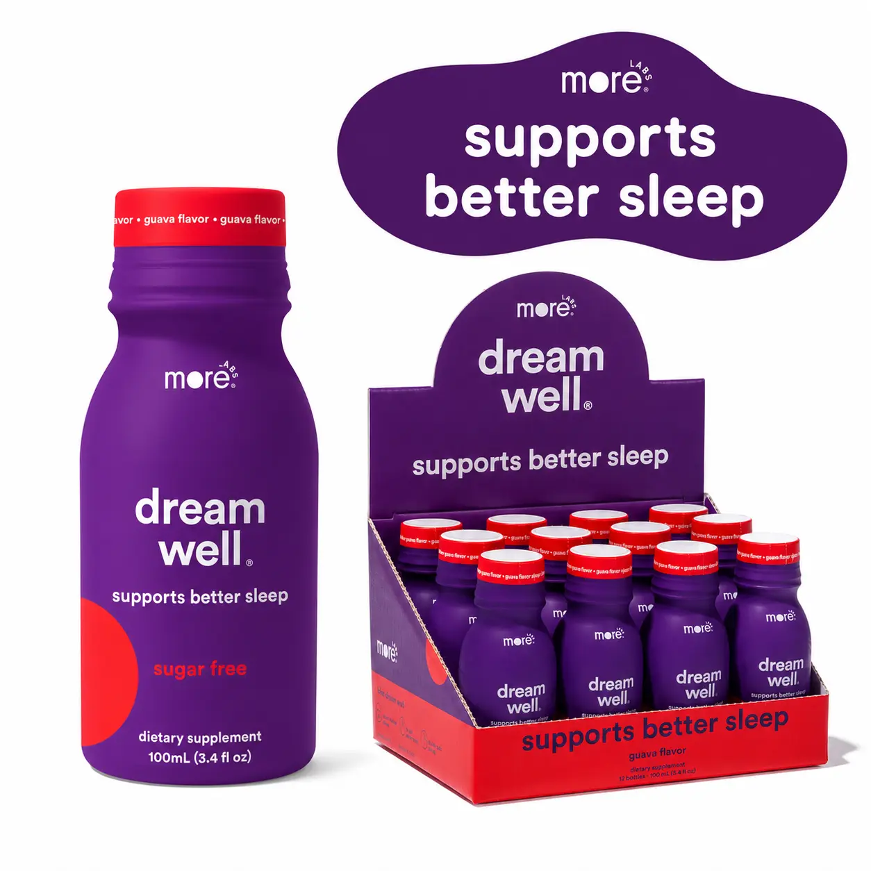 Dream Well by More Labs Sugar-Free Sleep Aid Drink | Fall Asleep Fast & Wake Up Refreshed | Melatonin for Natural Calm Sleep 100mL x 12/24 Pack Clean Fitness Supplement Dietary