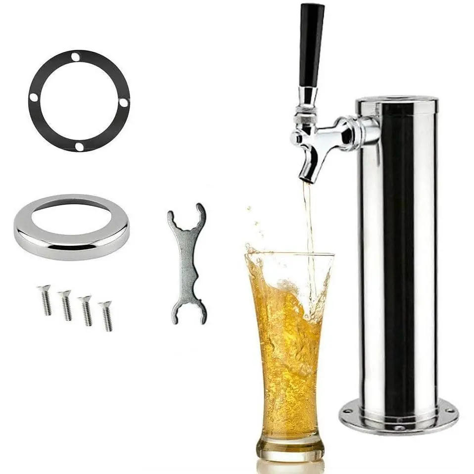 3" Single Tap Stainless Steel Beer Tower Draft Beer Tower Single Faucet Beer Tower Kit for Kegerator Home Brewing with Wrench, Rubber Base Gasket, Springl,Faucet (Single Tap) Fixtures Installation