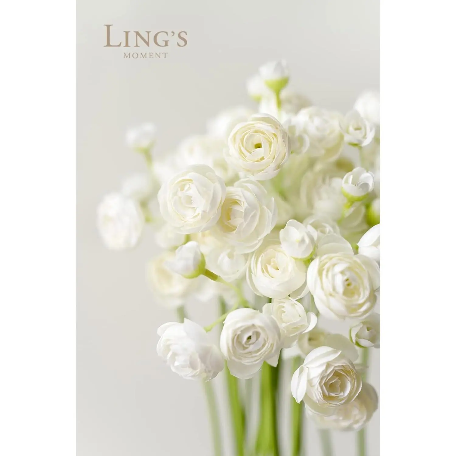 Ling's Moment Ranunculus Artificial Flower, Faux Silk Mini Ranunculus Flowers for DIY Bouquet, Bulk Fake Wedding Filler Flowers for Centerpieces Arrangements Bridal Shower Decorations, Ivory White