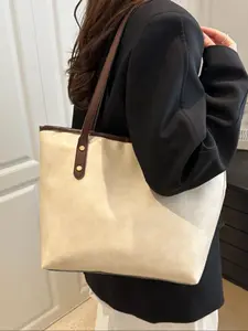 Korean Style Large Capacity Casual Canvas Bag, New Simple Letter Design Shoulder Commuter Tote, Stylish Daily Use Handbag