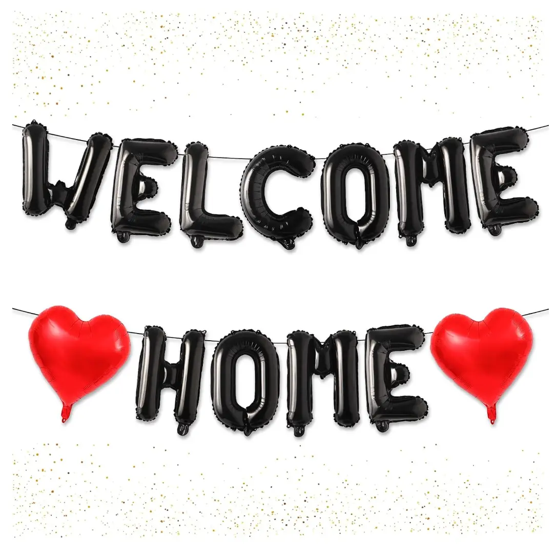 Army Letter Welcome Home Banner with 1 Straw - Party Balloons, Balloon Party Supplies for Homecoming Decorations, Black, 16 In