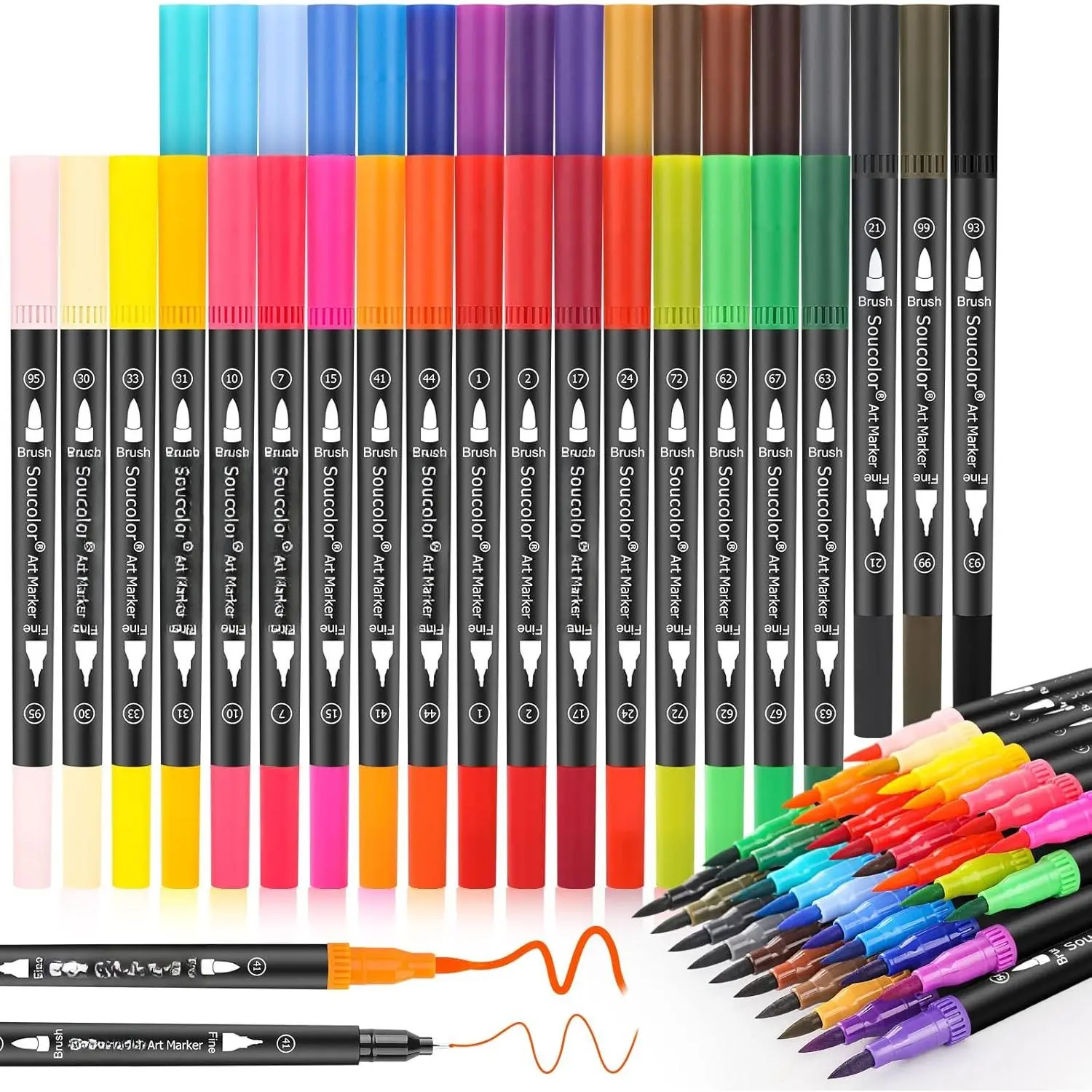 Art Brush Markers Pens for Adult Coloring Books, Christmas Gifts Stocking Stuffers for Teen Girls Art Supplies, 34 Colors Numbered Dual Tip (Brush and Fine Point) Drawing Markers for School