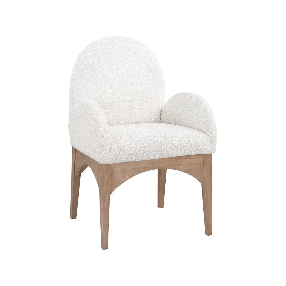 Waldorf Cream Boucle Fabric Dining Chair, Sturdy Solid Ash Wood Frame, Natural Finish, Plush Seat, With Arms