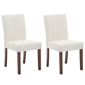 Set of 2 Modern Parsons Dining Chairs - Soft Linen Upholstery, Sturdy Wood Legs, Comfortable Seating - Great for Dining Room, Kitchen, Restaurant, Café - Beige Vertical Stripes, Linen | Beige