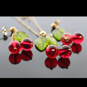 Handmade Red Cherry Jewelry Set with Glass Beads for Women