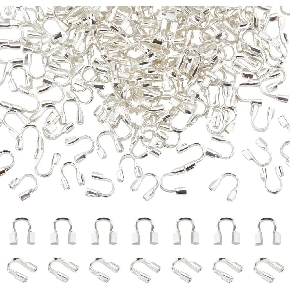 PH  200pcs Wire Guardian and Protectors Silver Color Brass 0.5mm Hole Thread Protector U Shape Loop for Necklaces Bracelets Beading Jewelry Craft