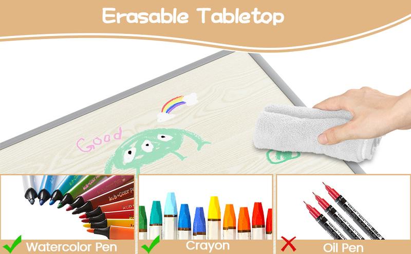 GARVEE Adjustable Table and Chair Set for Ages 2-10, Featuring Graffiti Desktop and Non-Slip Legs, Perfect for Arts & Crafts Activities in Daycare, Classroom, or Home - Available in Grey and Natural Colors