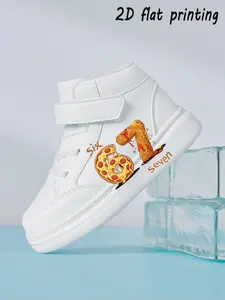 Kids Cartoon Pizza & Number Print High Top Sneakers, Casual Toddler Shoes with 2D Flat Printing Design, Eva Sole for All Seasons