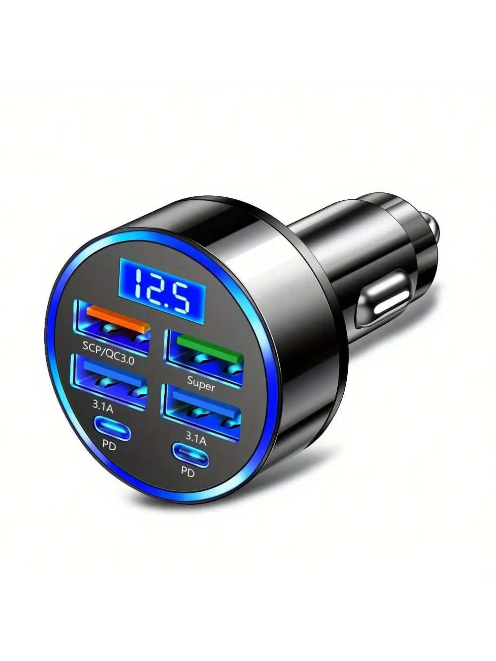 40W 5-Port Type C Car Charger - LED Voltage Display, PD & QC 3.0 Fast Charging, 12-24V for Cars Trucks SUVs, Simultaneous Charging for Mobile Phones, Android Devices, Tablets, Dash Cams, Electronics
