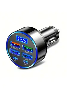40W 5-Port USB C Car Charger – LED Voltage Display, PD & QC 3.0 Fast Charging, 12-24V for Car Truck SUV – Simultaneous Charge for Phone, Tablet, Dash Cam, Smart Charging Adapters, Usb-C Adapters