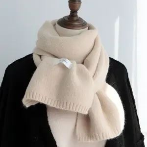 Winter Men's Scarf Solid Color Flat Knitted Wool Versatile Japanese Couple Fashion Thickened Warm Scarf 180cm Length