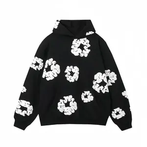 Denim cotton hoodie Hoodie cotton hoop jumper Sweatshirt Black white -floral white street fashion hoodie Menswear Tops