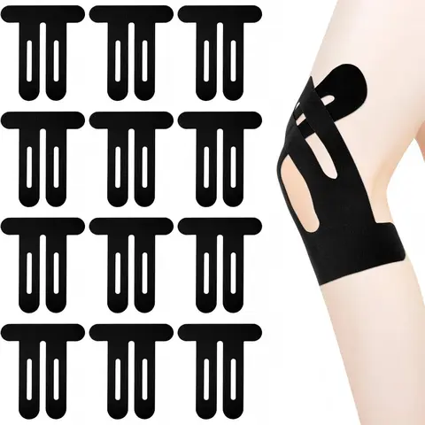 Precut Kinesiology Athletic Tape for Sports (Adult Active Individuals), 12 Pcs 25cm x 22cm 95% Cotton + 5% Spandex, Waterproof, Elastic, Breathable, Hypoallergenic, Latex-Free, Knee Support Stability, Pain Relief, Exercise Recovery