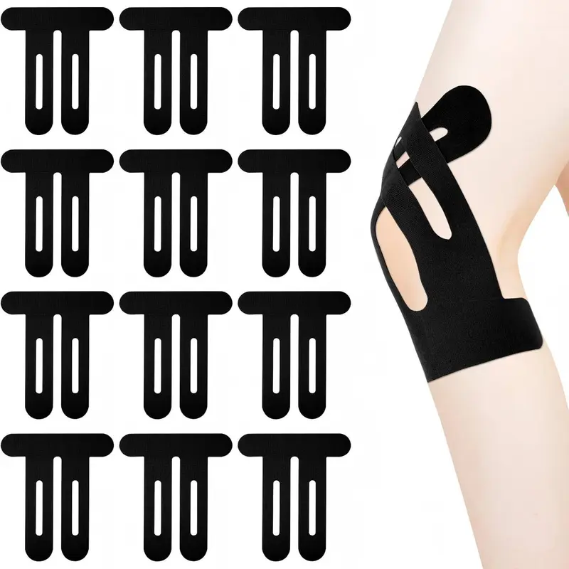 Precut Kinesiology Athletic Tape for Sports (Adult Active Individuals), 12 Pcs 25cm x 22cm 95% Cotton + 5% Spandex, Waterproof, Elastic, Breathable, Hypoallergenic, Latex-Free, Knee Support Stability, Pain Relief, Exercise Recovery