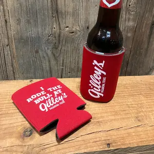 Gilley’s Koozie | Beer Can Cooler – “I Rode the Bull” & Logo Design