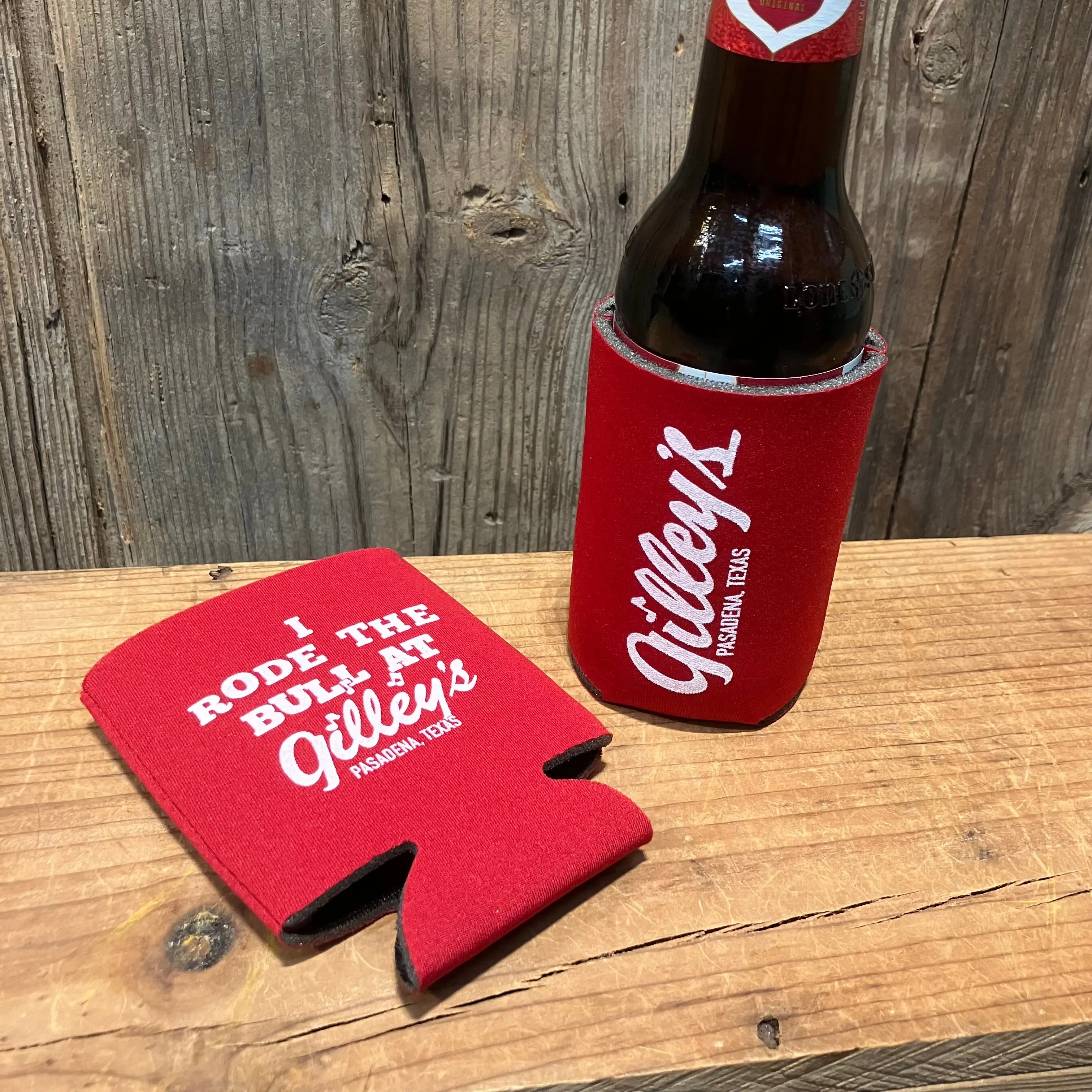 Gilley’s Koozie | Beer Can Cooler – “I Rode the Bull” & Logo Design