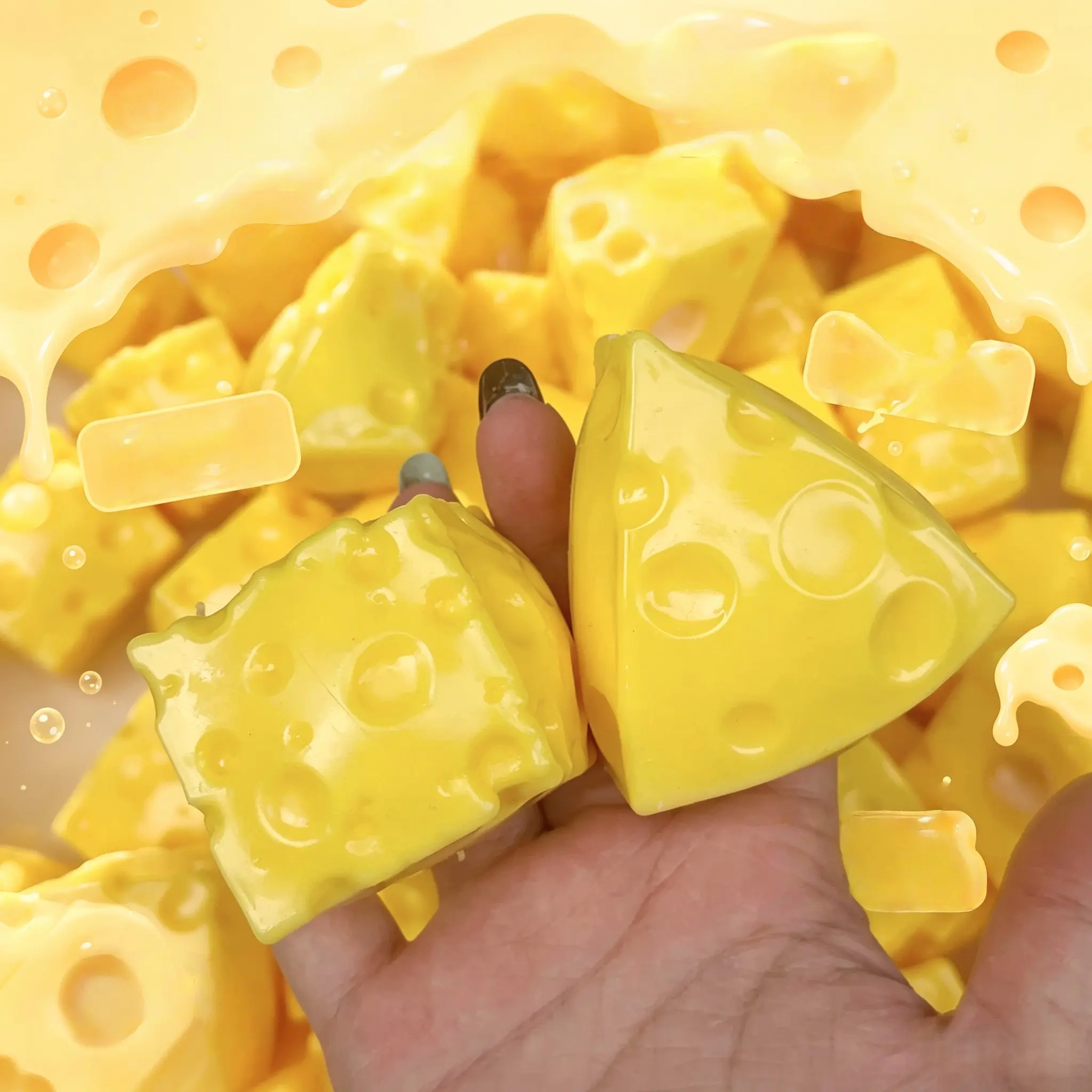 [Crunchy Cheese]  ASMR Portable Size Crunch Cheese Squishy Fidget Toy Stress Relief