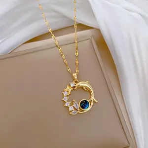Women's Fashionable Elegant Copper Dolphin Pendant Necklace - Hypoallergenic 304 Stainless Steel Chain Jewelry Necklaces, Valentine's Day Gift for Daily Wear or Parties, Exquisite Jewelry for Loved Ones [No Gift Box]