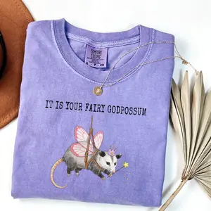 Comfort Colors Fairy Godpossum Graphic Shirt Whimsical Opossum With Wings Cute Cottagecore Meme Shirt Fantasy Animal Vintage Tee