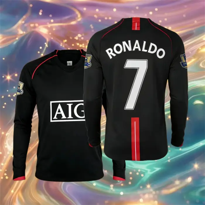 0708Away Retro Black No.7 Ronaldo Long Sleeved Soccer jersey
