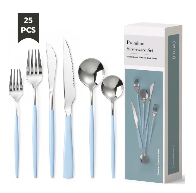 25-Pieces Silverware Set with Steak Knives for 4 - Great Food-Grade Stainless Steel Flatware Set, Mirror-polished Cutlery Utensil Sets, Ideal for Home Restaurant & Banquet Use