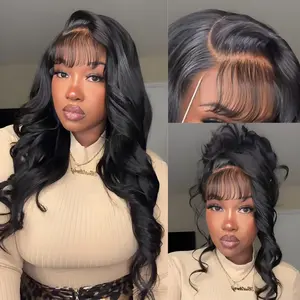 UNice Glueless Side-Part & Middle Part Fluffy Loose Wave Wig with Wispy Air Bangs 13x4 HD Lace Frontal Human Hair Wigs with Bleached Knots Easy to Install Natural Hairline Scalp