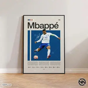 Kylian Mbappé Poster, French Footballer, Soccer Gifts, Sports Poster, Football Player Poster, Soccer Wall Art, Sports Bedroom Posters