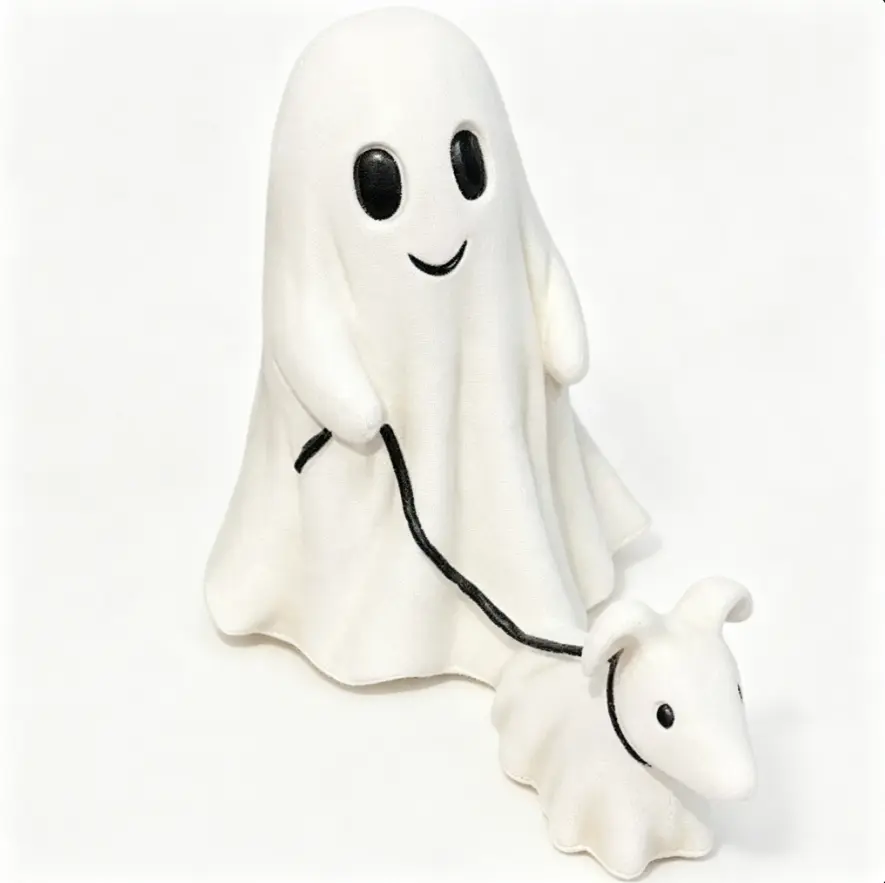 Cute Ghost Walking Ghost Dog Resin Statue, Halloween Spooky Desktop Figurine Decor, Indoor Table Mantel Ornament for Halloween Party, Autumn Farmhouse Home Decor, Novelty Halloween Holiday Gift