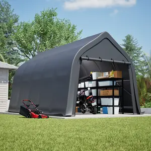 13x20 FT Heavy Duty Portable Garage with Roll-Up Door, Enclosed Carport with Extra-High Density Waterproof Cover & Steel Frame, All-Weather Shelter for Truck, Boat, RV, Silver Gray