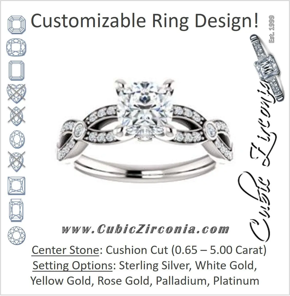 Cubic Zirconia Engagement Ring- The Catalina (Customizable Cushion Cut)