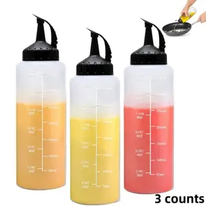 Squeeze Condiment Bottle, 3 Counts/set Refillable Sauces Dressings Oil Squeeze Bottle with Twist Cap, Durable Seasoning Bottle for Home Kitchen