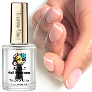 Tinovo Uno New Arrival 5 IN 1 Nail Hardener, Nail Strengthener, Nail Care Serum, Enhances Nails to Prevent Splitting, Chipping and Breaking, 12ML/0.4FL.OZ, Super Glossy and Hard Shield, Fast Dry, No UV/LED Lamp Needed, Nail Art DIY