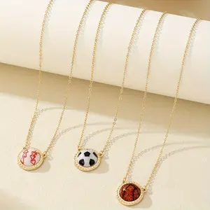 1pc Trendy Sports-Themed Pendant Necklace for Women - Golden-Toned with Soccer, Basketball, and Baseball Designs, Zinc Alloy, Ideal for Daily Wear & Gifting, Perfect for Football Fans