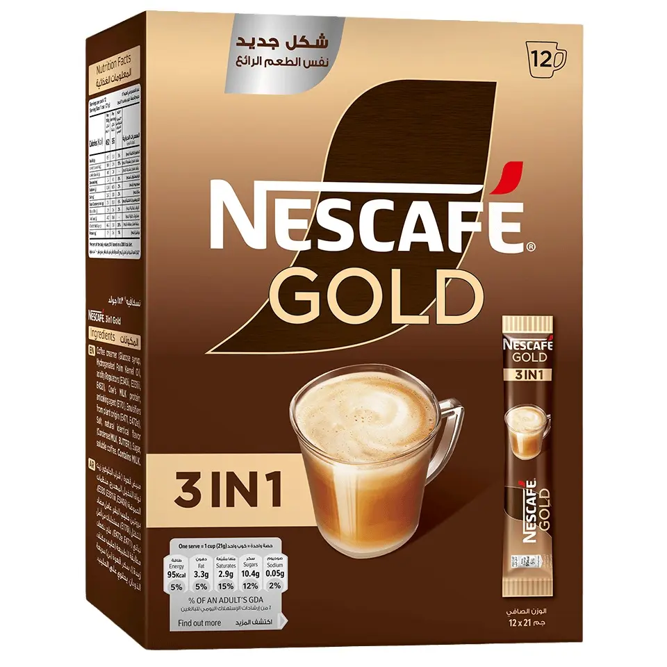 NESCAFÉ Gold 3in1 Instant Coffee Mix, Arabic Edition (Middle East Import), 12 Sticks x 21g, Smooth & Creamy