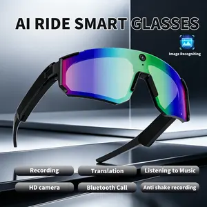 AI sports smart glasses, 8-megapixel camera with anti shake and dual stability , hands-free 1200 pixel video recording, IP64 Waterproof Multifunctional Wireless Audio Bluetooth Glasses with Headphone, Outdoor Sports Polarized Sunglasses with AI Voice Assi