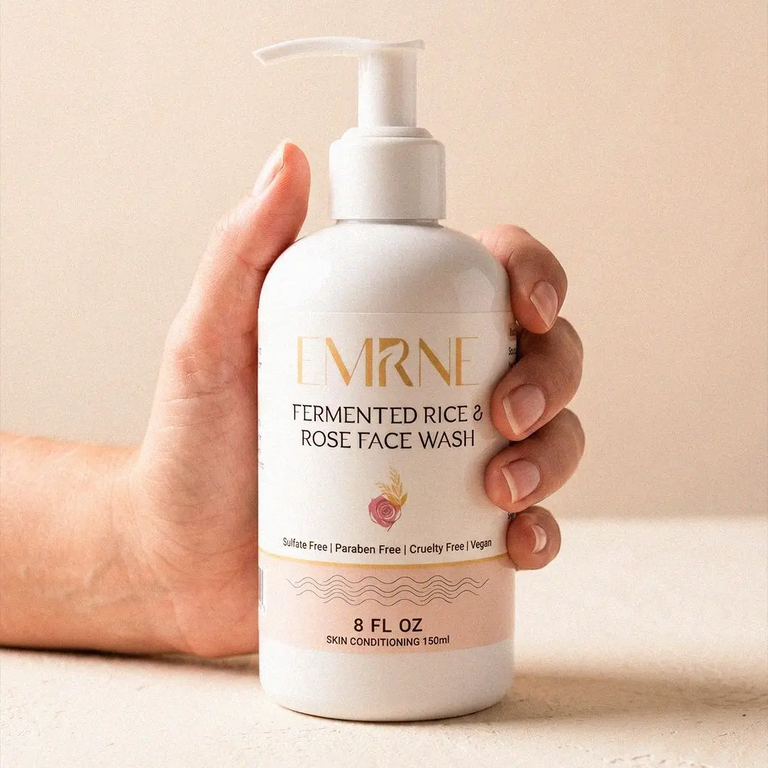 Emrne Fermented Rice & Rose Face Wash - Gentle Daily Facial Cleanser with Niacinamide, Rosewater & Vitamin E, Sulfate-Free Face Wash for Dull Uneven Skin, Korean Skincare, All Skin Types, 8 fl oz